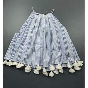 Apiece Apart Women's Size 6 Blue White Striped Halter Top Cotton Tassel Hem Boho